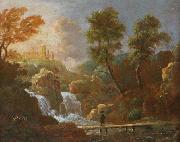 Willem van Bemmel Landschap figuur op een brug bij een waterval oil painting reproduction